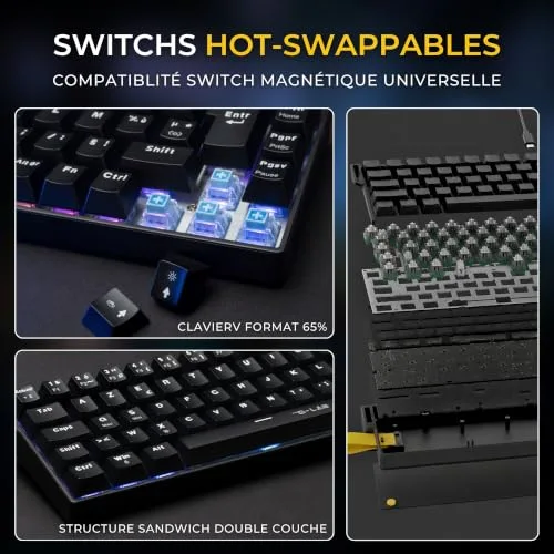 THE G-LAB Keyz Titanium Wireless 65% AZERTY RGB - vue 6
