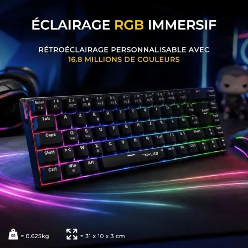 THE G-LAB Keyz Titanium Wireless 65% AZERTY RGB - vue 7