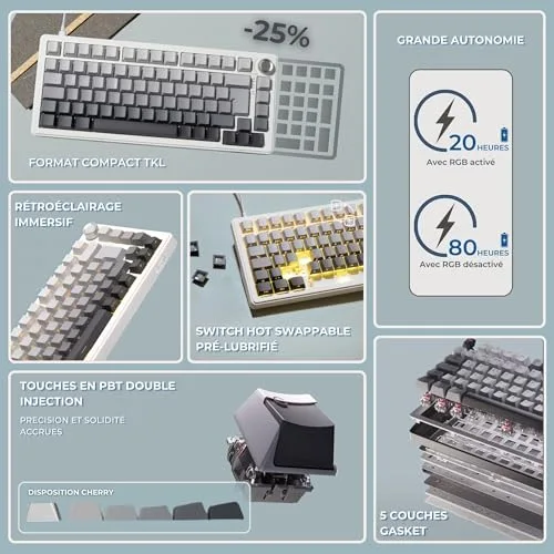 The G-Lab Keyz Elite 300 TKL 75% Sans fil triple mode RGB - vue 7