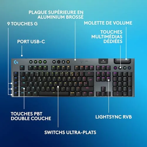 Logitech G915 Lightspeed GL Tactile AZERTY Noir - vue 7