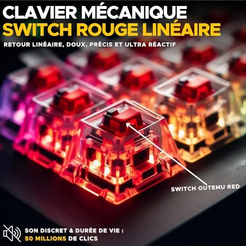 The G-Lab KEYZ TITAN Mécanique Switch Rouge Filaire RGB Noir - vue 3
