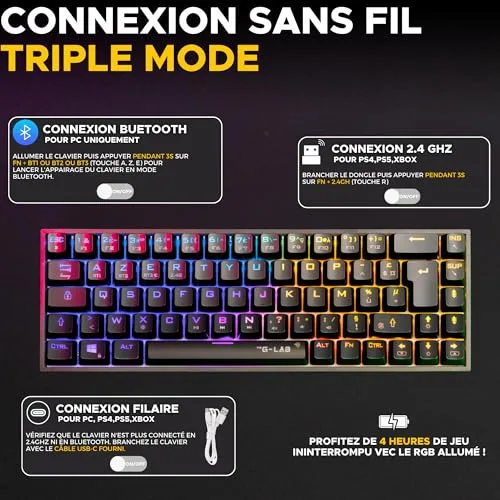 The G-Lab KEYZ TITAN 65% Mécanique RGB Sans Fil Triple Mode - vue 6