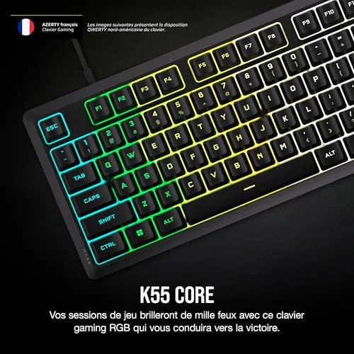 Corsair K55 Core RGB Membrane Full-size RGB 10 zones - vue 2