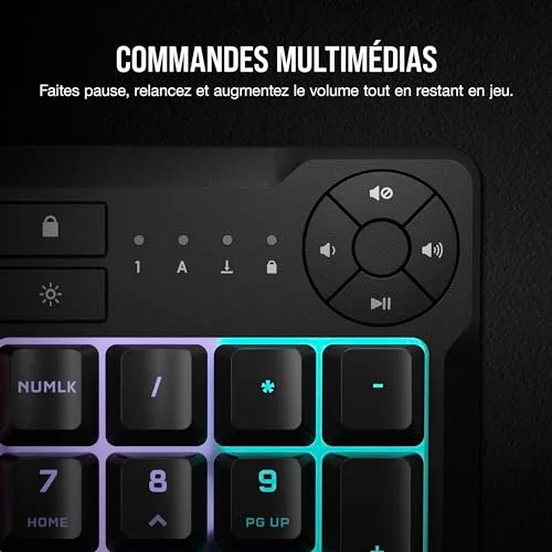 Corsair K55 Core RGB Membrane Full-size RGB 10 zones - vue 3