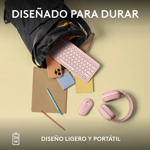 Logitech Pebble Keys 2 K380s QWERTY Espagnol Bluetooth Rose - vue 9