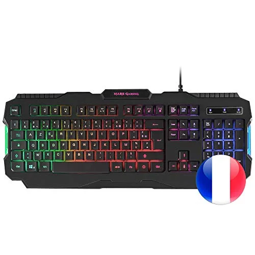 Mars Gaming MRK0 Clavier Membrane RGB Rainbow AZERTY
