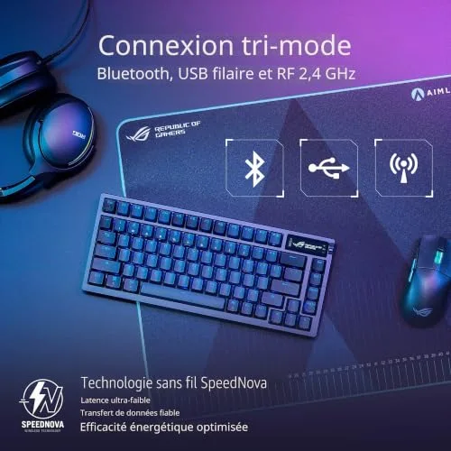 ASUS ROG Azoth 75% RGB Tri-mode Sans Fil AZERTY - vue 3