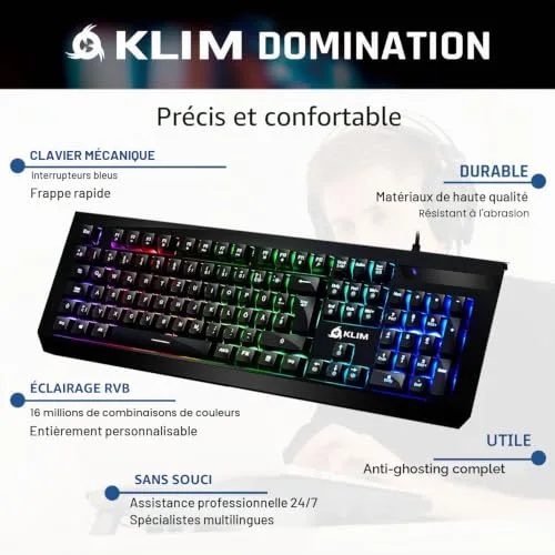 KLIM Domination Clavier Mécanique RGB Switchs Outemu Bleus AZERTY - vue 2