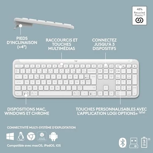 Logitech Signature Slim K950 AZERTY Blanc cassé sans fil - vue 9