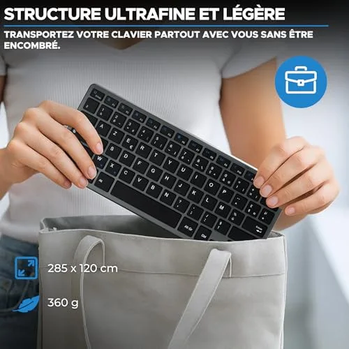 Bluestork KB-Mini R AZERTY sans fil rechargeable gris/noir - vue 8