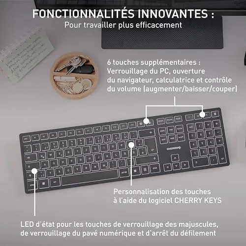 Cherry KW 9100 SLIM Clavier sans fil AZERTY ultra-minme - vue 7
