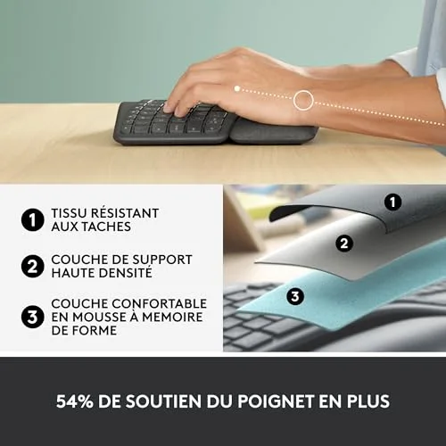 Logitech ERGO K860 Clavier sans fil AZERTY ergonomique avec repose-poignets - vue 5