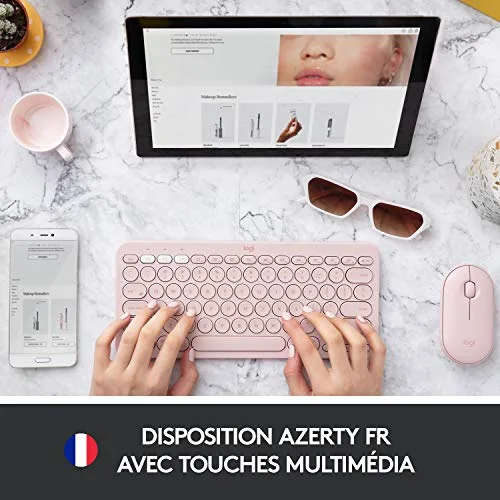 Logitech K380 Multi-Device Bluetooth Rose AZERTY - vue 2
