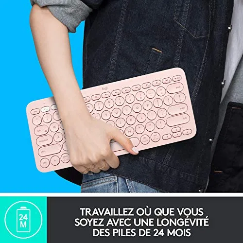 Logitech K380 Multi-Device Bluetooth Rose AZERTY - vue 5