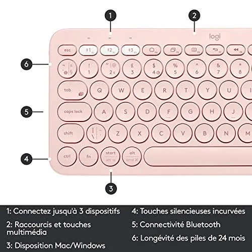 Logitech K380 Multi-Device Bluetooth Rose AZERTY - vue 6