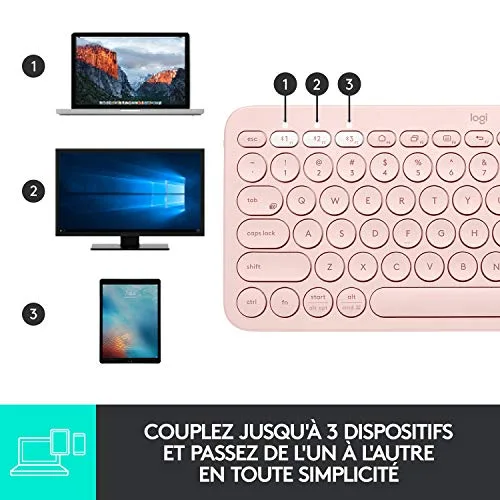 Logitech K380 Multi-Device Bluetooth Rose AZERTY - vue 7