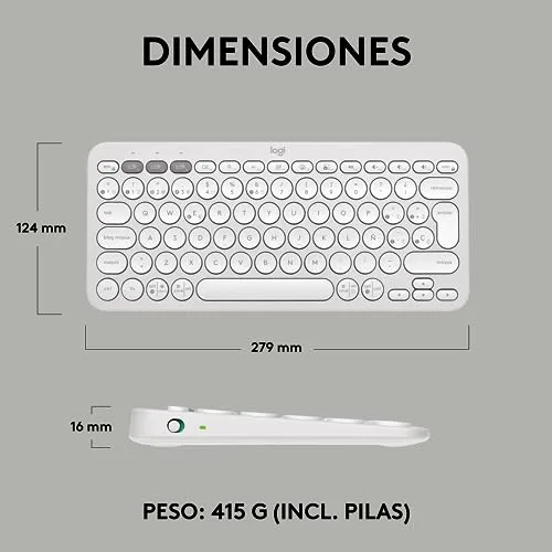 Logitech Pebble Keys 2 K380s QWERTY Espagnol Blanc Bluetooth - vue 9