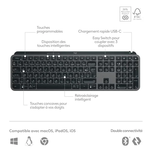 Logitech MX Keys S AZERTY Graphite - vue 6