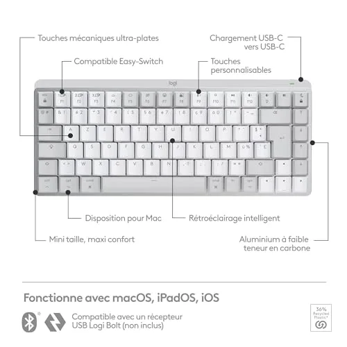 Logitech MX Mechanical Mini pour Mac AZERTY Gris pâle - vue 6