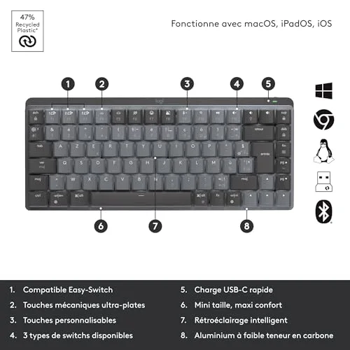 Logitech MX Mechanical Mini AZERTY Mécanique Sans Fil - vue 7