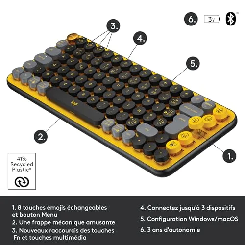 Logitech Pop Keys Jaune AZERTY Mécanique sans Fil - vue 6