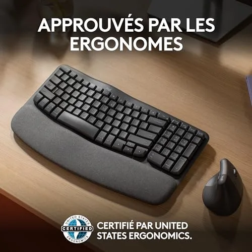 Logitech Wave Keys Clavier sans fil ergonomique AZERTY - vue 6