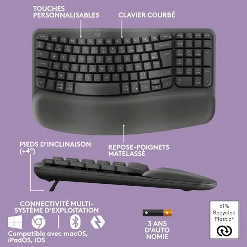 Logitech Wave Keys Clavier sans fil ergonomique AZERTY - vue 7