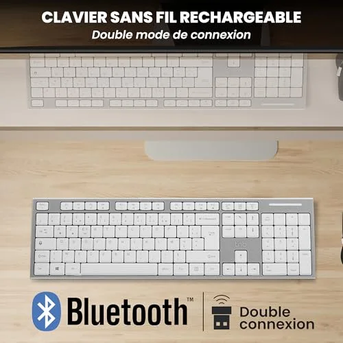 TNB Classy+ Clavier sans fil rechargeable Bluetooth USB-C AZERTY Gris - vue 2