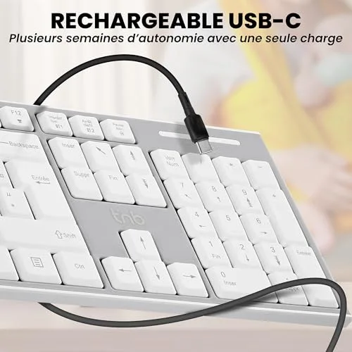 TNB Classy+ Clavier sans fil rechargeable Bluetooth USB-C AZERTY Gris - vue 3
