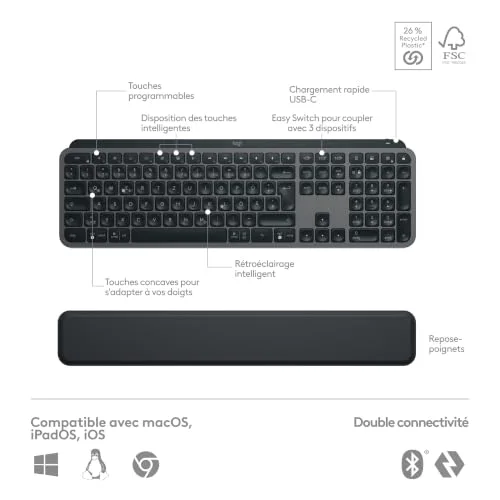 Logitech MX Keys S Graphite QWERTZ sans fil - vue 7