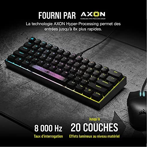 Corsair K65 RGB Mini 60% Cherry MX Red AZERTY Noir - vue 5