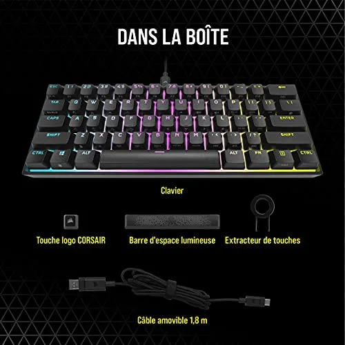 Corsair K65 RGB Mini 60% Cherry MX Red AZERTY Noir - vue 8