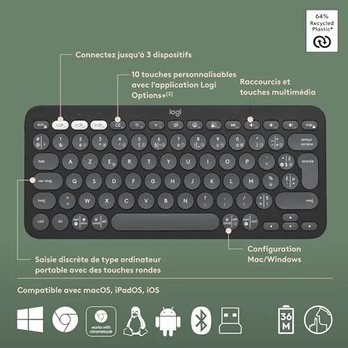 Logitech Pebble 2 Combo Graphite AZERTY sans fil Bluetooth - vue 7