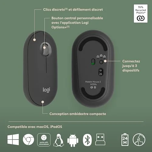 Logitech Pebble 2 Combo Graphite AZERTY sans fil Bluetooth - vue 8