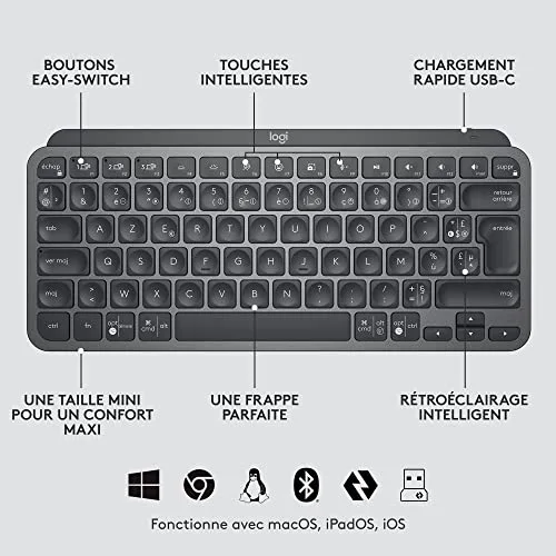 Logitech MX Keys Mini Combo AZERTY Sans fil Graphite - vue 7