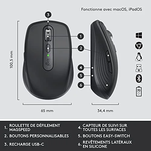 Logitech MX Keys Mini Combo AZERTY Sans fil Graphite - vue 8