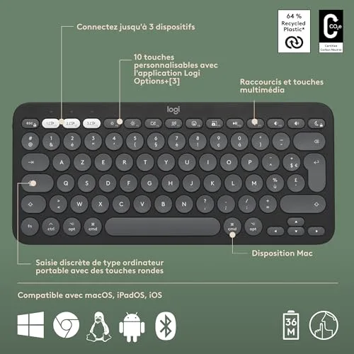Logitech Pebble 2 Combo for Mac Graphite AZERTY - vue 8