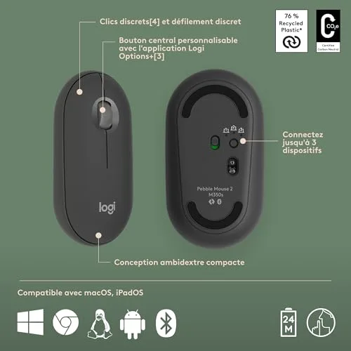 Logitech Pebble 2 Combo for Mac Graphite AZERTY - vue 9