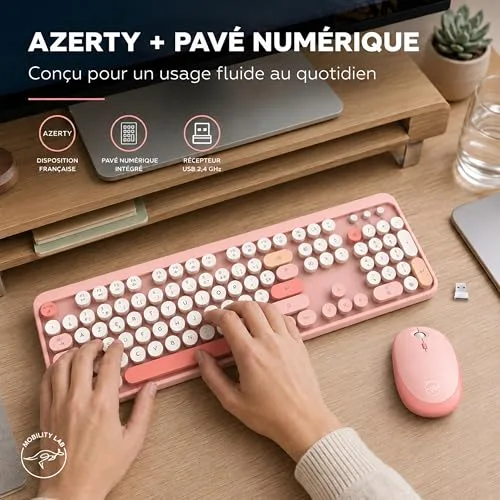 Mobility Lab Pure Color Combo Rose AZERTY Sans Fil Pavé Numérique - vue 8