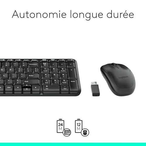Logitech MK220 Ensemble Clavier Souris Sans Fil AZERTY Noir - vue 7