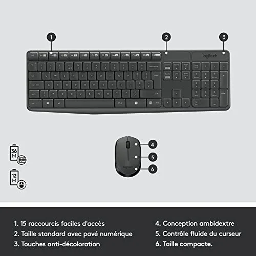 Logitech MK235 Combo Clavier Souris Sans Fil AZERTY - vue 5