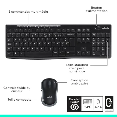 Logitech MK270 Ensemble Clavier Souris Sans Fil AZERTY Noir - vue 8