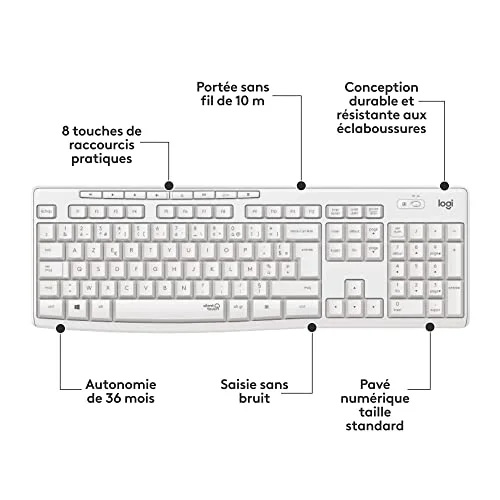Logitech MK295 Silent Ensemble Clavier Souris Sans Fil AZERTY - vue 3