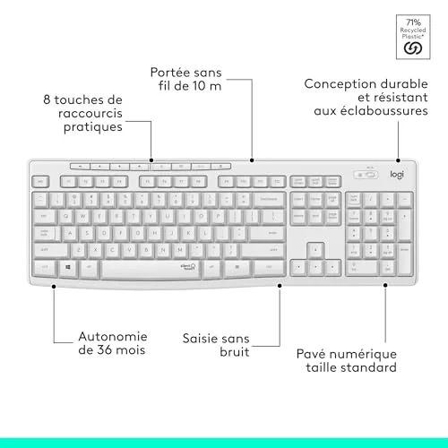 Logitech MK295 Silent Ensemble Clavier Souris Sans Fil AZERTY - vue 8