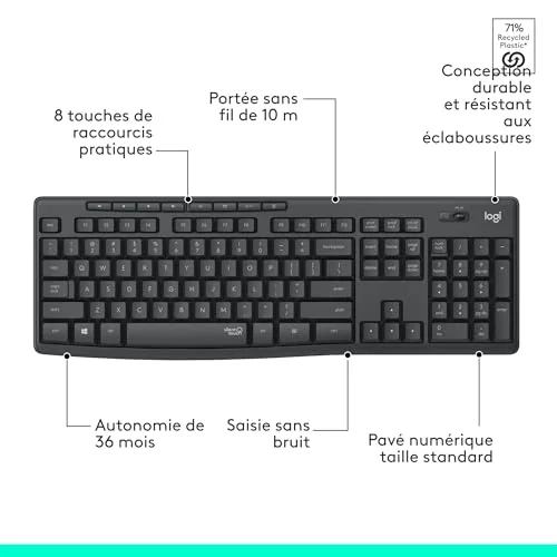 Logitech MK295 Silent Ensemble Clavier Souris Sans Fil AZERTY - vue 7