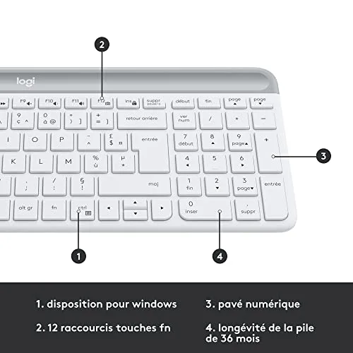 Logitech MK470 Slim Combo AZERTY Blanc Sans Fil Silencieux - vue 6