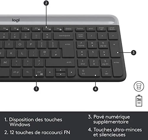 Logitech MK470 Slim Combo AZERTY Silencieux Sans Fil - vue 6