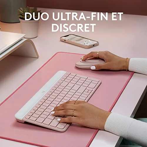 Logitech MK470 Slim Combo Rose AZERTY Silencieux - vue 3