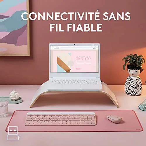 Logitech MK470 Slim Combo Rose AZERTY Silencieux - vue 4
