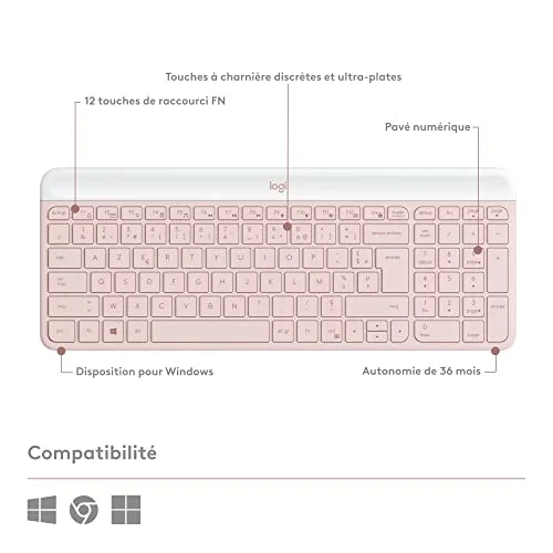 Logitech MK470 Slim Combo Rose AZERTY Silencieux - vue 7